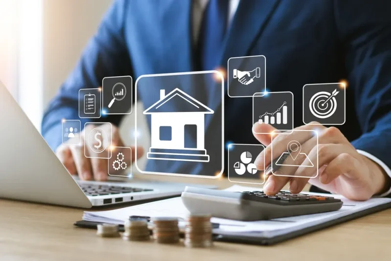 Diagram alur yang menunjukkan proses pembelian properti dari awal hingga akhir.
