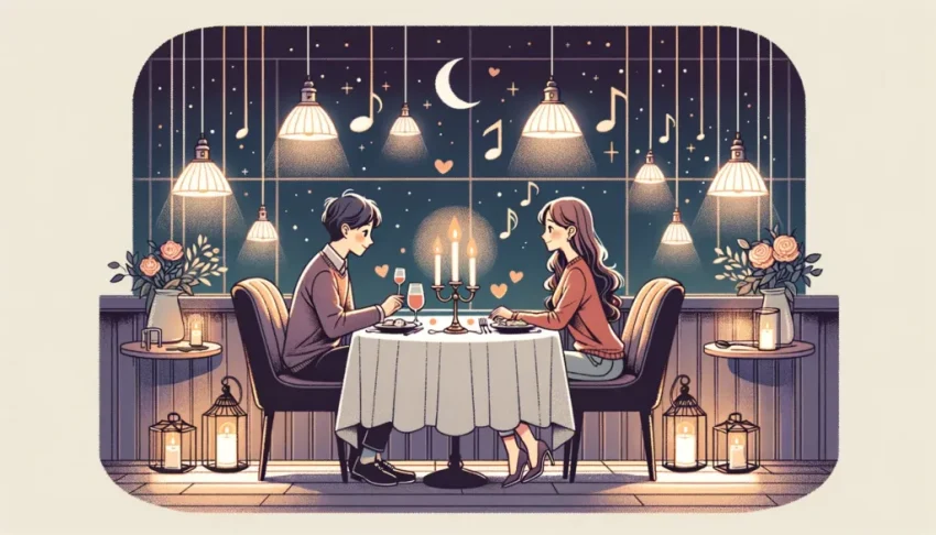 Sepasang kekasih sedang menikmati kencan di sebuah kafe.
