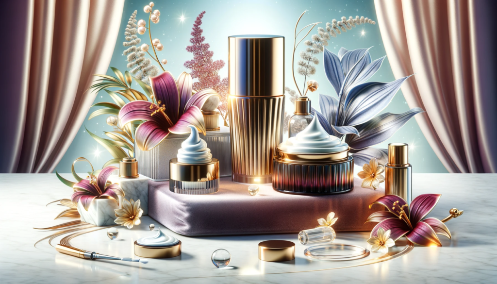 Ilustrasi produk skincare mewah Shiseido.