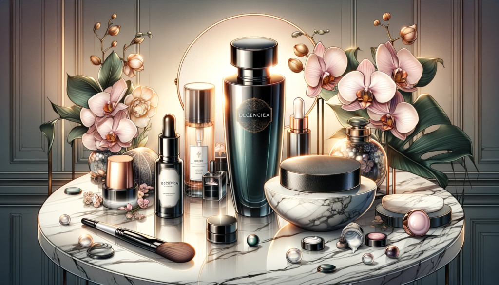 Ilustrasi produk skincare mewah Decencia.