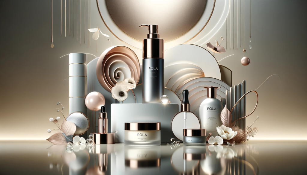Ilustrasi produk skincare mewah POLA.