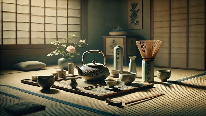 Seorang wanita sedang melakukan upacara minum teh Jepang.